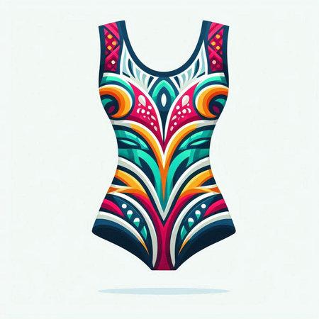 Women's swimsuit with abstract colorful pattern on the body. Vector illustration.のイラスト素材