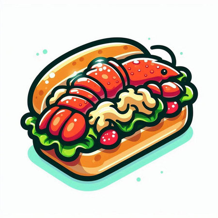 Illustration of a hot dog with sausage and salad on a white backgroundのイラスト素材