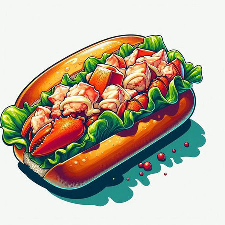 Delicious hot dog with crab meat and vegetables. Vector illustration.のイラスト素材