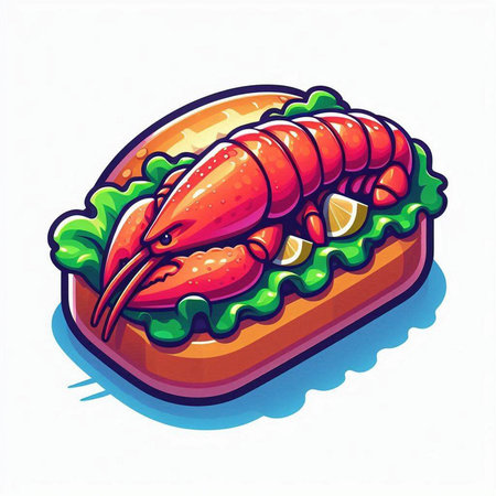 Lobster sandwich with lettuce, tomato and cucumber. Vector illustration.のイラスト素材