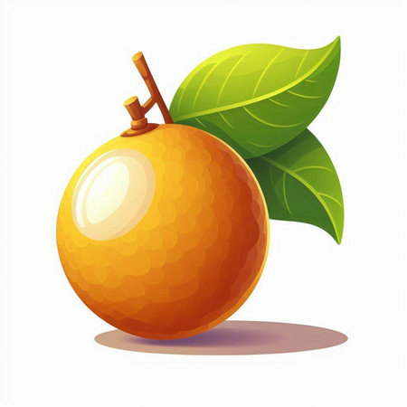 Illustration of a fresh orange fruit with leaves on a white backgroundのイラスト素材
