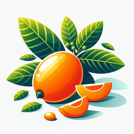 Vector illustration of fresh orange fruit and leaves on a white background.のイラスト素材