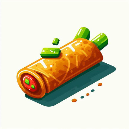 Illustration of a roll with meat and vegetables on a white backgroundのイラスト素材