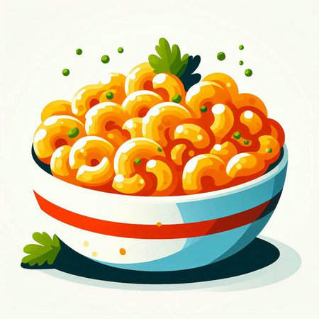 Vector illustration of a bowl of macaroni with parsley.のイラスト素材