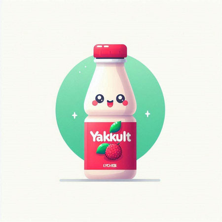 Milk bottle with strawberry character. Vector illustration in flat style.のイラスト素材