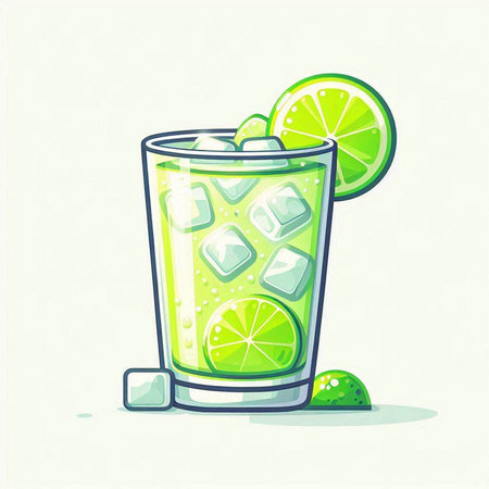 Cocktail with lime, ice and mint. Vector illustration.のイラスト素材