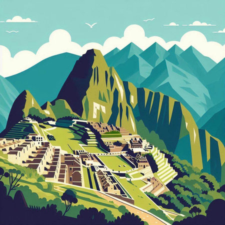 Machu Picchu, Peru, South America, vector illustration.のイラスト素材