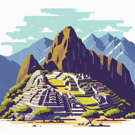 Ancient city of Machu Picchu, Peru. Vector illustration.のイラスト素材