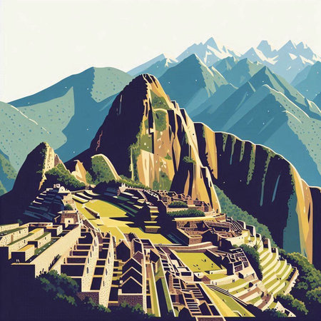illustration of the ancient city of Machu Picchu in Peruのイラスト素材