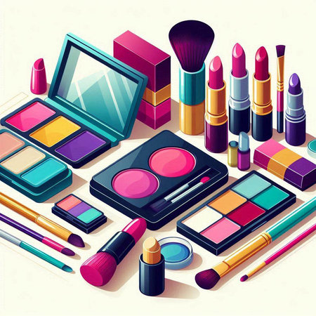 Makeup and cosmetics set. Vector illustration in isometric style.のイラスト素材