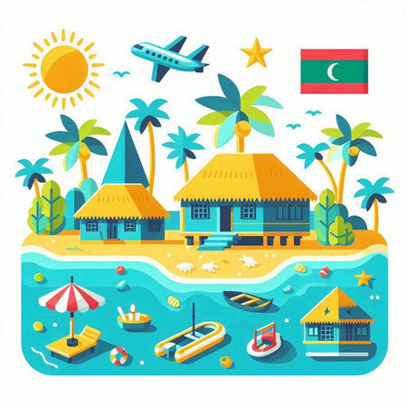 Flat design of Maldives travel concept. Vector illustration in a flat styleのイラスト素材