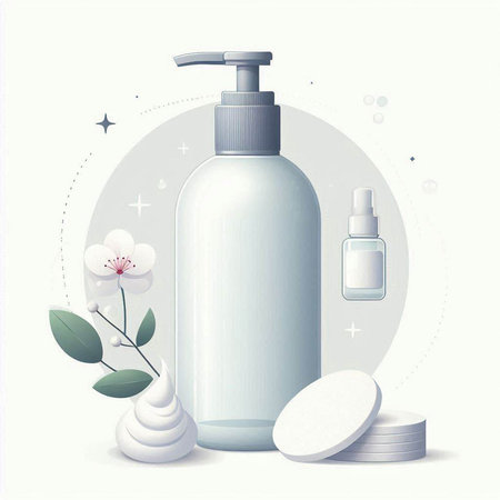 Vector illustration of cosmetic bottle with dispenser, soap, cream, lotion, cream, lotion.のイラスト素材