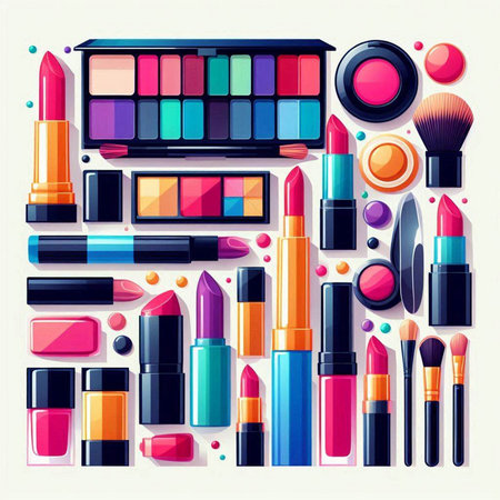 Set of decorative cosmetics and accessories for make up. Vector illustration.のイラスト素材