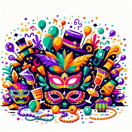 Mardi Gras carnival background with masks and party elements. Vector illustration.のイラスト素材