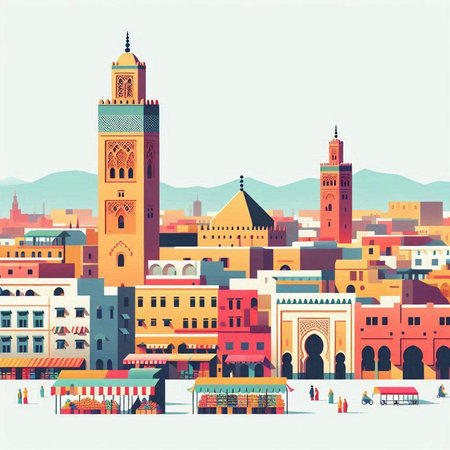 Marrakech, Morocco. Vector Illustration. Cityscape.のイラスト素材