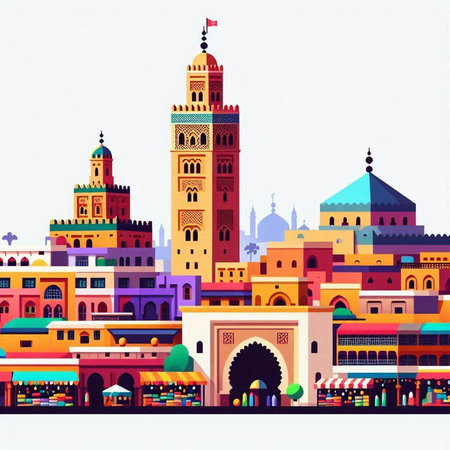 Vector illustration of Jaisalmer city in India. Colorful backgroundのイラスト素材