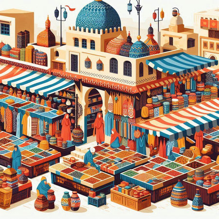 Colorful islamic market background. Colorful islamic market.のイラスト素材