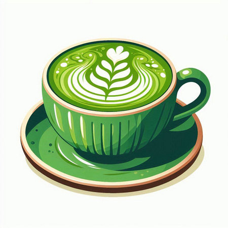 Green cup of matcha latte or matcha green tea. Vector illustration.のイラスト素材