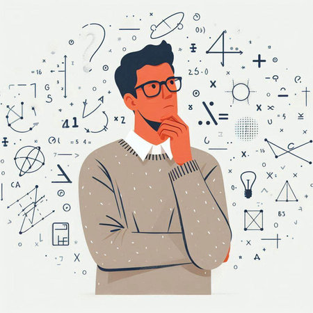 Portrait of a thoughtful man in glasses. Vector illustration in flat styleのイラスト素材