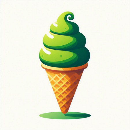 Ice cream in a waffle cup on a green background. Vector illustrationのイラスト素材