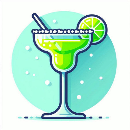 Cocktail with lime and ice. Vector illustration in flat styleのイラスト素材