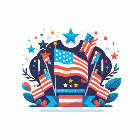 Independence day flat vector illustration. American flag with stars and stripesのイラスト素材