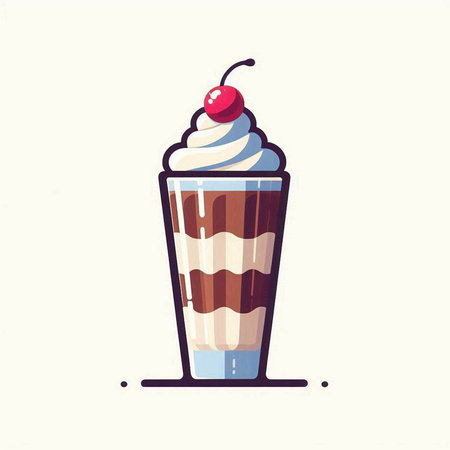 Illustration of a milkshake with whipped cream, cherry and chocolateのイラスト素材