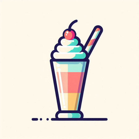 Vector illustration of milkshake with whipped cream, cherry and strawのイラスト素材
