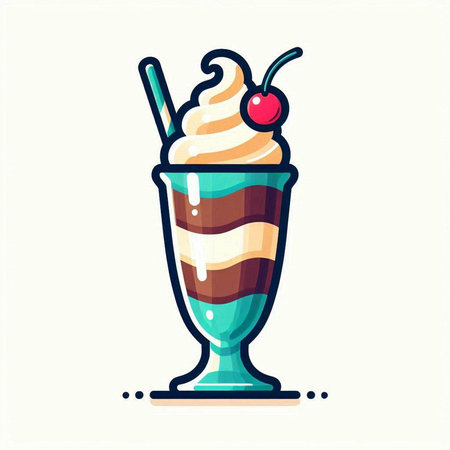 Milkshake with whipped cream and cherry in a glass. Vector illustration.のイラスト素材