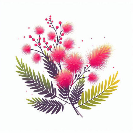 branch with flowers and leafs isolated icon vector illustration desingのイラスト素材