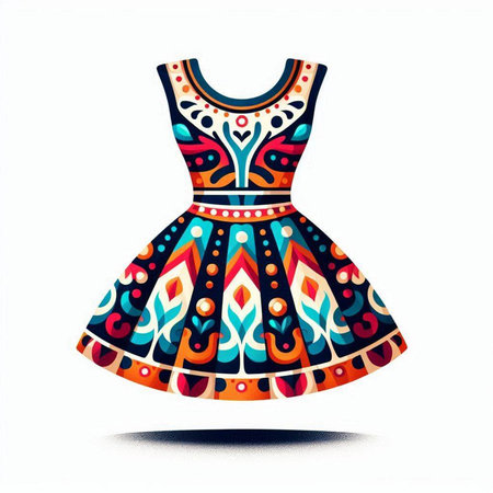 Women's dress with a pattern of ethnic ornaments. Vector illustration.のイラスト素材