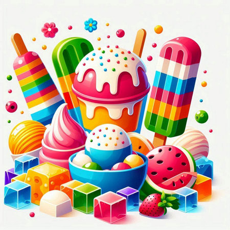 Ice cream and candies in colorful cups. Vector illustration for your designのイラスト素材