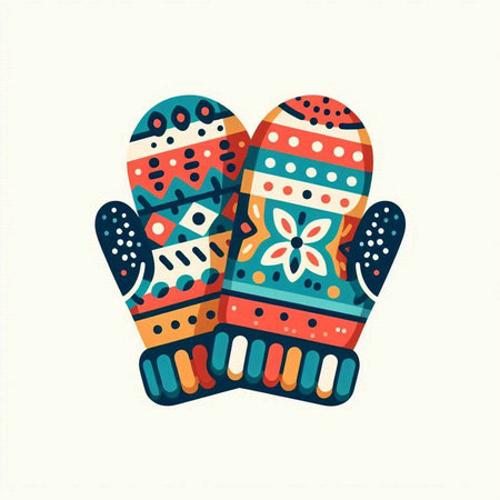 Hand drawn doodle winter mittens. Colorful vector illustration.のイラスト素材