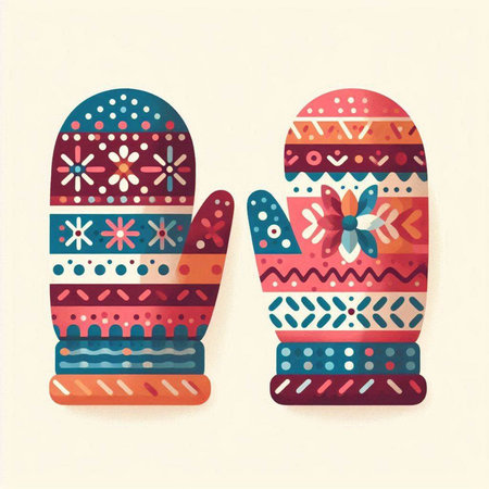 Winter mittens with snowflakes. Vector illustration in retro style.のイラスト素材