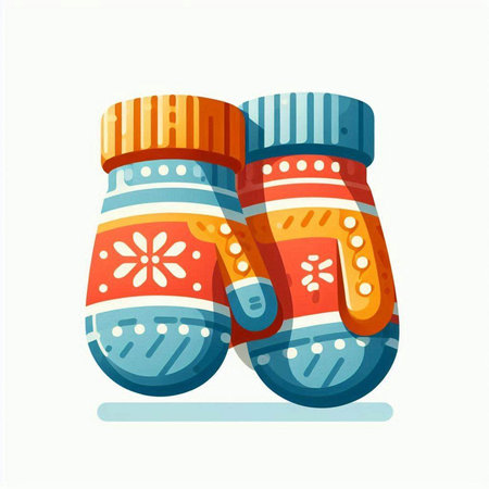 Pair of knitted mittens. Vector illustration in cartoon styleのイラスト素材