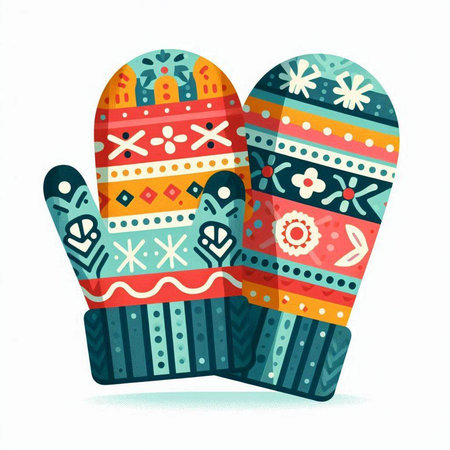Vector illustration of mittens with ethnic pattern. Hand drawn illustration.のイラスト素材