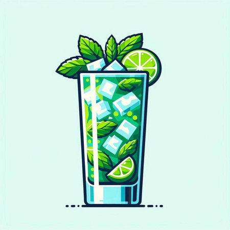 Mojito cocktail with lime, mint and ice. Vector illustration.のイラスト素材