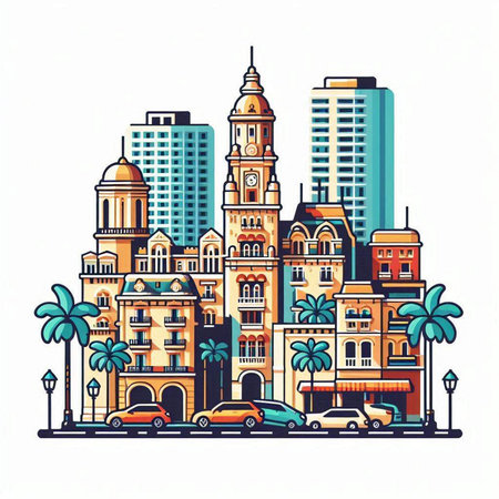 Havana city skyline, Cuba. Colorful vector illustration.のイラスト素材