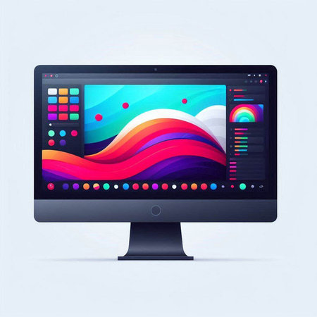 Computer monitor with colorful abstract background. Vector illustration. Eps 10.のイラスト素材