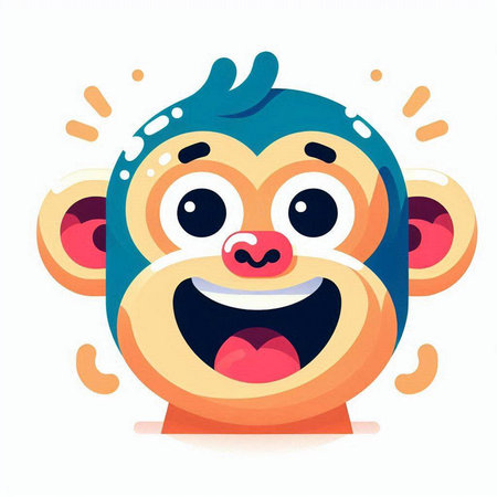 Funny cartoon monkey face. Vector illustration isolated on white background.のイラスト素材