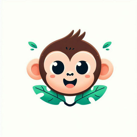 Cute cartoon monkey with leaves isolated on white background. Vector illustration.のイラスト素材