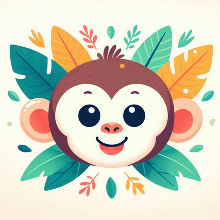 Cute cartoon hedgehog with tropical leaves and flowers. Vector illustration.のイラスト素材