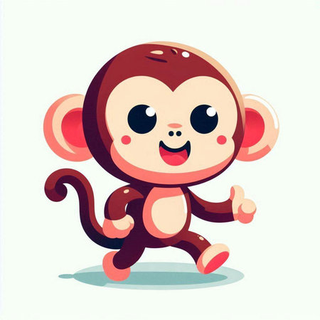 Cute cartoon monkey on a white background. Vector illustration of a funny monkey.のイラスト素材