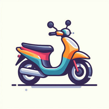 Colorful scooter icon on white background. Vector illustration in cartoon style.のイラスト素材