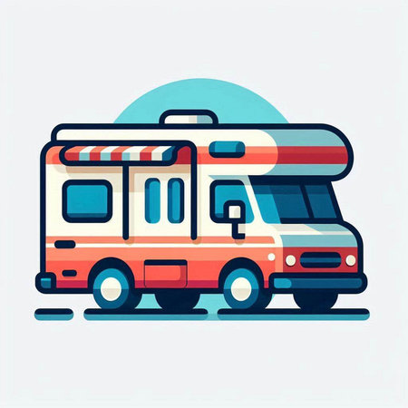 Camping trailer vector illustration. Camping trailer icon in flat style.のイラスト素材