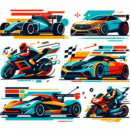 Set of racing cars, motocross, sport race, vector illustrationのイラスト素材