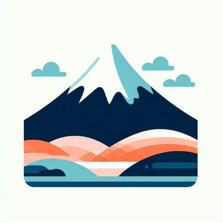 Mountains and river. Vector illustration in a flat style. Mountain landscape.のイラスト素材