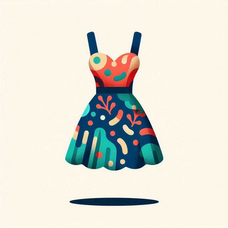 Fashion illustration of a beautiful dress with floral pattern. Vector illustration.のイラスト素材