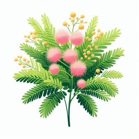 Bouquet of mimosa flowers isolated on white background. Vector illustration.のイラスト素材