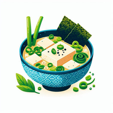 Japanese miso soup in a bowl. Vector illustration of Japanese food.のイラスト素材